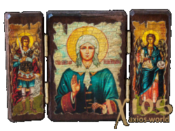 Икона под старину Святая Блаженная Ксения Петербургская складень тройной 14x10 см - фото