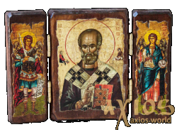 Икона под старину Святой Николай Чудотворец складень тройной 14x10 см - фото