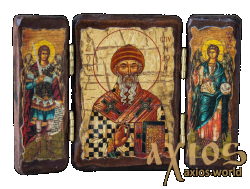 Икона под старину Святитель Спиридон Тримифунтский складень тройной 14x10 см - фото
