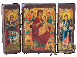 Икона под старину Пресвятой Богородицы Всецарица складень тройной 14x10 см - фото