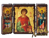Икона под старину Святой великомученик и целитель Пантелеймон складень тройной 14x10 см