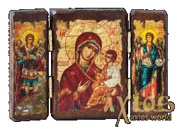 Икона под старину Пресвятой Богородицы Скоропослушница складень тройной 14x10 см - фото