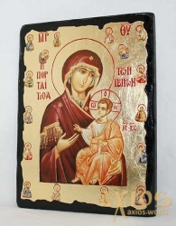 Икона под старину Пресвятая Богородица Иверская с позолотой 17x23 см - фото
