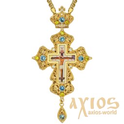 Крест наперсный латунный с украшениями и цепью 165x85 - фото