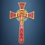 Крест напрестольный, эмаль, мальтийский с иконами (17х29) красный