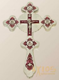 Крест напрестольный 5-5 фигурный. Никель, эмаль (красный) - фото