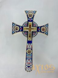 Крест напрестольный мальтийский эмаль с иконами (17х29см) - фото