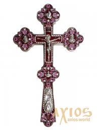 Крест напрестольный малый, №6-16, темно - розовая эмаль, никелирование - фото