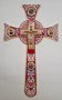 Крест напрестольный эмаль мальтийский с иконами 17х29 (красный)