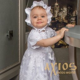 Комплект Лиза (песоник или платье, шапка, пинетки, повязка, коробка) белый (е119) - фото
