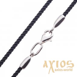 Шелковый шнурок с гладкой серебряной застежкой (2мм), серебро 925, шелк, О 18401 - фото