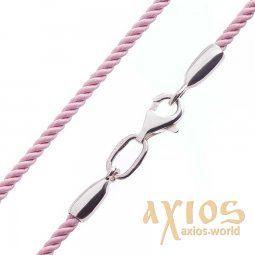 Шелковый розовый шнурок с гладкой застежкой (2мм), серебро 925, шелк, О 18402 - фото