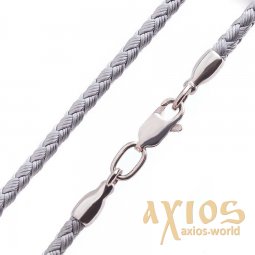 Шелковый серый шнурок с гладкой серебряной застежкой (3мм), серебро 925, шелк, О 18404 - фото
