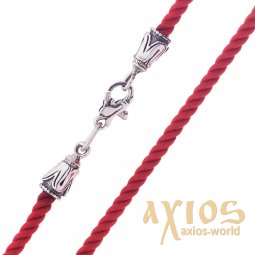Шелковый красный шнурок с серебряной застежкой (3мм), серебро 925, шелк, О 18478 - фото