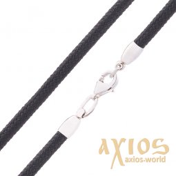 Шелковый черный шнурок с серебряной застежкой О18718 - фото