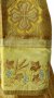 Стихарь диаконский (150 см) с двойным орарем и поручами, парча жёлтого цвета, вышивка на бархате