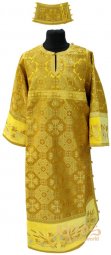 Стихарь диаконский (150 см) с поручами, парча жёлтого цвета, вышивка на бархате - фото