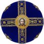 Митра "Крест", синий бархат, вышивка золотой нитью