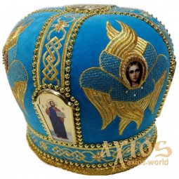 Митра «Херувим», голубой бархат , вышивка золотом - фото