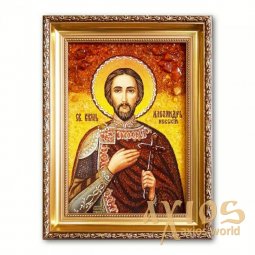 Икона Святой Александр Невский из янтаря - фото