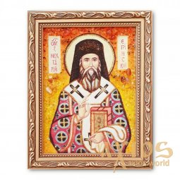Икона Святитель Нектарий Эгинский из янтаря - фото