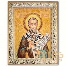 Икона Святитель Мирон Критский из янтаря - фото
