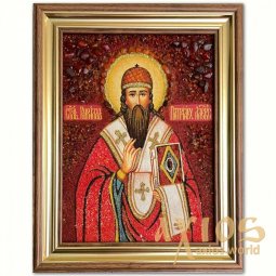 Икона Святитель Кирилл Александрийский из янтаря - фото
