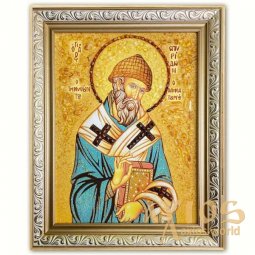 Икона Преподобный Спиридон Чудотворец из янтаря - фото