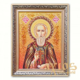 Икона Преподобный Сергий Радонежский из янтаря - фото