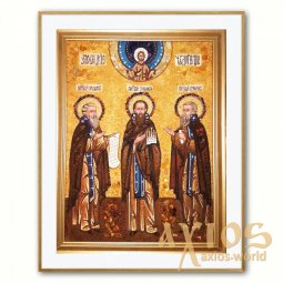 Икона Преподобные Зосима, Герман и Савватий из янтаря - фото