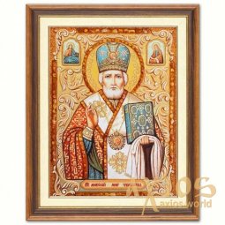 Икона Святитель Николай Чудотворец  Архиепископ Мир Ликийских из янтаря - фото