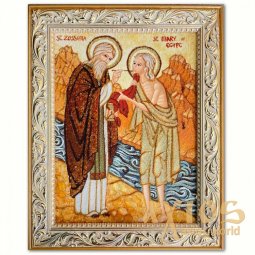 Икона Мария Египетская и Зосима из янтаря - фото