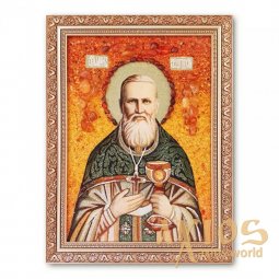 Икона Святой Угодник Иоанн Кронштадтский из янтаря - фото