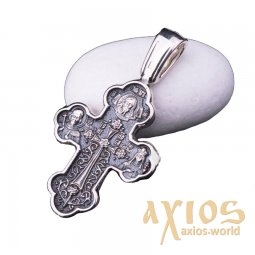 Нательный крестик «Крестовоздвижение. Донская Икона Божией Матери«, серебро 925 ° с чернением, 35х20 мм, О 13606 - фото