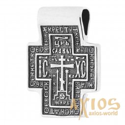 Нательный крестик «Господь Вседержитель. Икона Божией Матери», серебро 925 ° с чернением, 30х25 мм, О 13324 - фото
