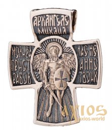 Нательный крестик «Архангел Михаил», золото 585 °, с чернением 35х30 мм, О п02684 - фото