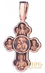 Нательный крестик «Крестовоздвижение. Донская икона Божией Матери«, золото 585 °, с чернением 38х21 мм, О п01840 - фото