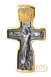 Нательный крестик «Распятие»  серебро 925 °, с позолотой и чернением 30х19 мм, О 131454 - фото