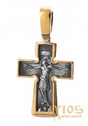 Нательный крестик «Распятие. Молитва Господи помилуй»  серебро 925 °, с позолотой и чернением 23х12 мм, О 131670 - фото