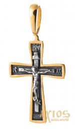 Нательный крестик «Распятие. Спаси и сохрани»  серебро 925 °, с позолотой и чернением 30х17 мм, О 132462 - фото
