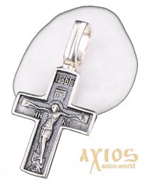 Нательный крестик «Распятие. Молитва Спаси и сохрани»  серебро 925 °, с чернением 20х12 мм, О 131379 - фото