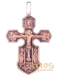 Нательный крестик «Казанская икона Божией Матери с предстоящими святыми«, золото 585 с чернением, 52х35мм, О п01652 - фото