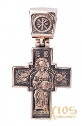 Нательный крестик «Спас на престоле. Божия Матерь на преестоле», золото 585 с чернением, 42х23мм, О п02432 - фото