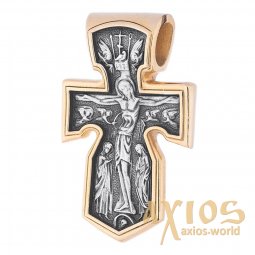 Нательный крестик «Распятие», серебро 925 с позолотой и чернением, 32х20мм, О 132391 - фото