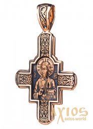 Нательный крестик «Господь Вседержитель. Великомученик Пантелеимон Целитель», золото 585, 35х21мм, с чернением О п01876 - фото