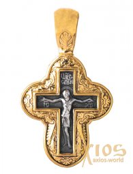 Нательный крестик, серебро 925, с позолотой и чернением, 30х16мм, О 131791 - фото