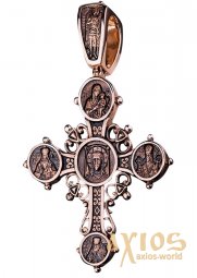 Нательный крестик «Господь Вседержитель», золото 585, с чернением, 60х40мм, О п01616 - фото