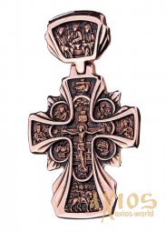 Нательный крестик «Распятие. Икона Божией Матери «Державная», золото 585, с чернением, 60х40мм, О п01615 - фото