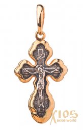Нательный крестик «Распятие», серебро 925, с позолотой и чернением, 26х10мм, О 131969 - фото