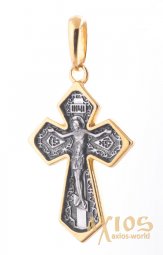 Нательный крестик «Распятие», серебро 925, с позолотой и чернением, 37х20мм, О 132424 - фото